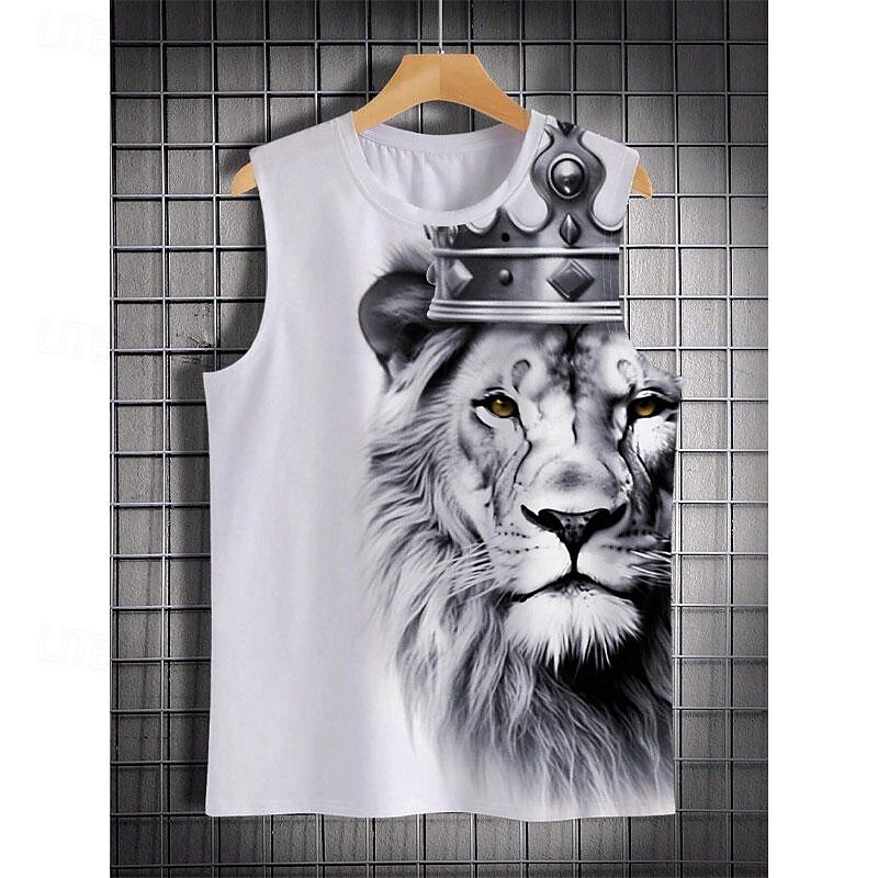 Men's Graphic Animal Lion Vest Top Sleeveless T Shirt for Men Sleeveless T shirt 3D Print Crew Neck Shirt Vacation Tropical Designer Party Daily Gym White Spring & Summer Clothing Apparel S M L XL3