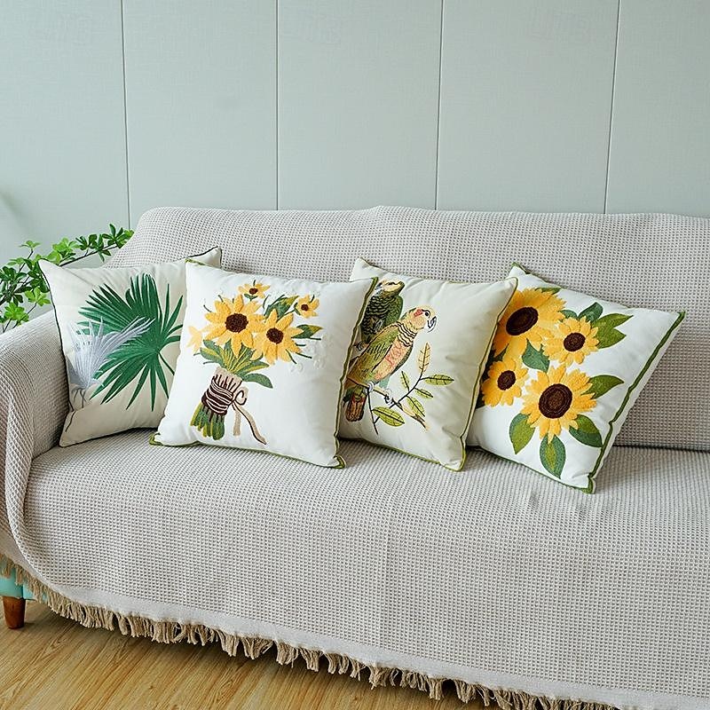 Embroidered Decorative Toss Pillows Cover 1PC Soft Square Cushion Case Pillowcase for Bedroom Livingroom Sofa Couch Chair Plant Floral3