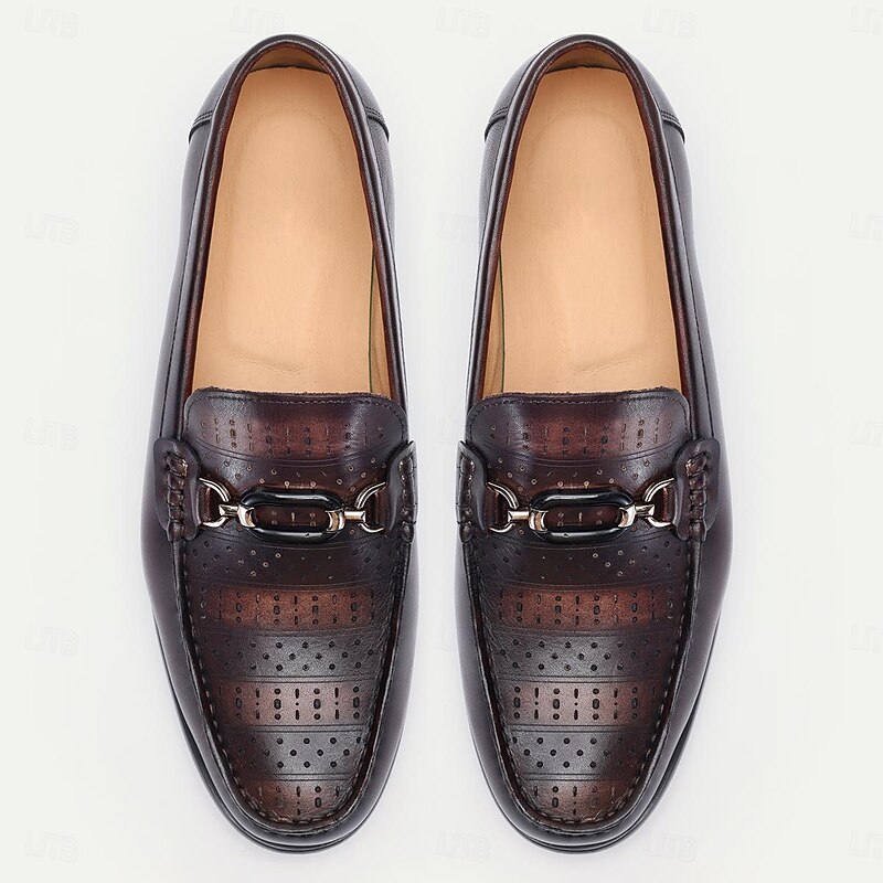 Men's Loafers Perforated Brown Leather Gunmetal Horsebit4