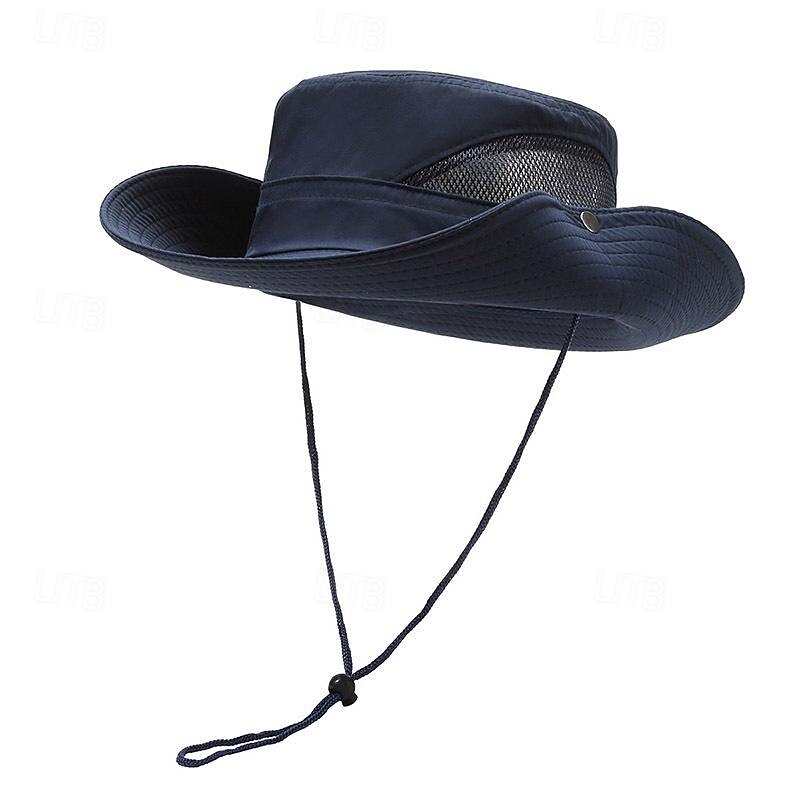 Men's Bucket Hat Sun Hat Black Navy Blue Polyester Mesh Drawstring Fashion Casual Street Daily Plain Adjustable Sunscreen Breathable3