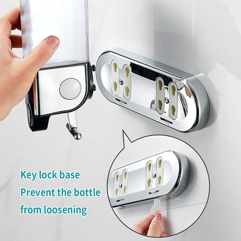 No-Drill  Wall Mounted soap Dispenser for Bathroom and Kitchen, Shampoo and Conditioner Dispenser Drill Free with Adhesive3