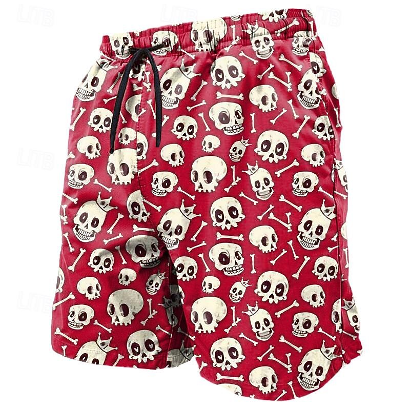 Men's 3D Print Cool Skulls Halloween Costumes Swim Trunks Swim Shorts Board Shorts Mid Waist Casual Athleisure Daily Holiday Streetwear Drawstring Elastic Waist 3D Print Designer Clothing Apparel