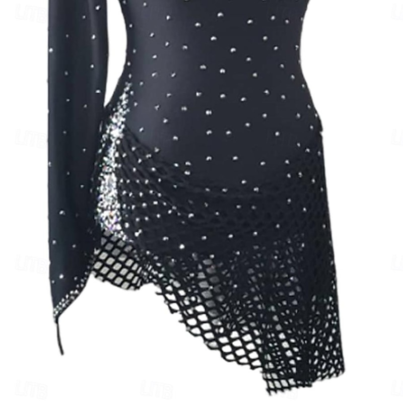 Latin Dance Dress Crystals / Rhinestones Women's Girls' Performance Training Long Sleeve High Stretch Yarn4