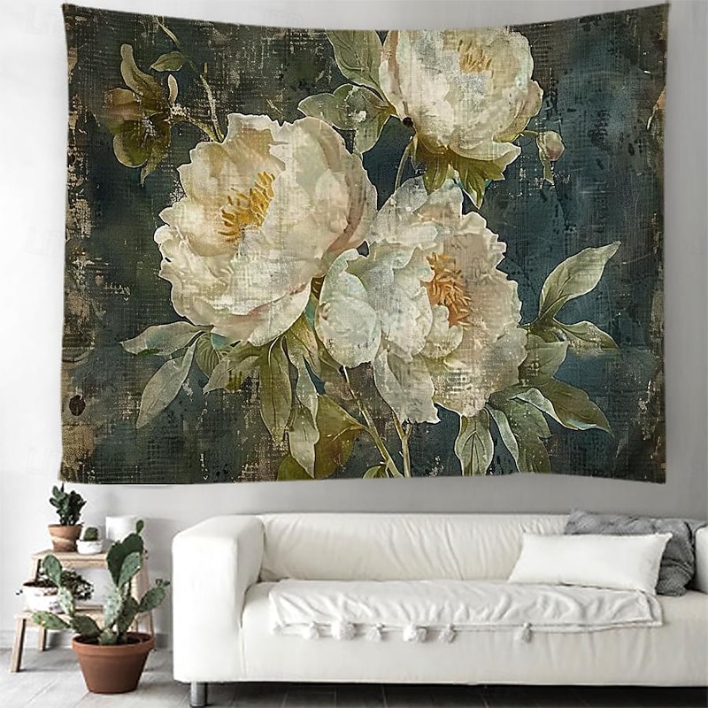 Golden Peony Hanging Tapestry Wall Art Large Tapestry Mural Decor Photograph Backdrop Blanket Curtain Home Bedroom Living Room Decoration3