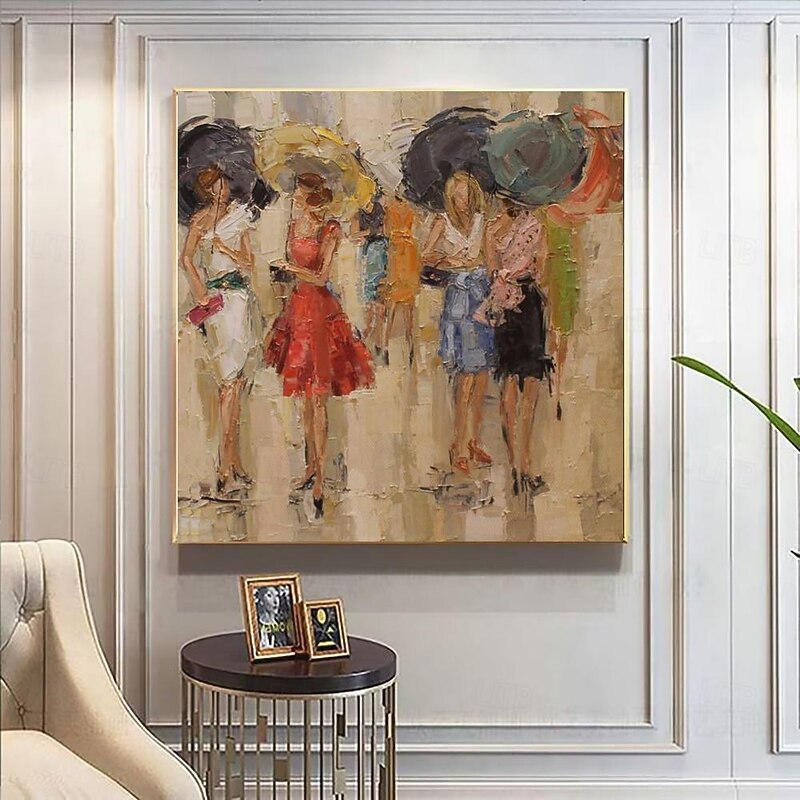Handmade Oil Painting Canvas Wall Art Decoration Modern Abstract Figure Street fashion Woman for Home Decor Rolled Frameless Unstretched Painting
