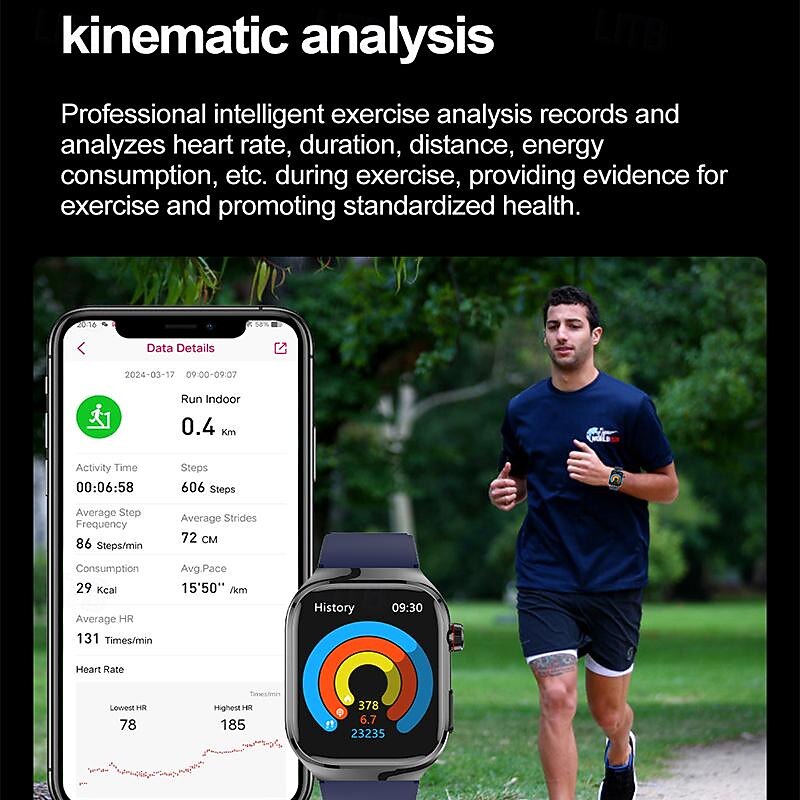 iMosi TK16 Smart Watch 2.04 inch Smartwatch Fitness Running Watch Bluetooth ECG+PPG Temperature Monitoring Pedometer Compatible with Android iOS Women Men Long Standby Hands-Free Calls Waterproof IP682