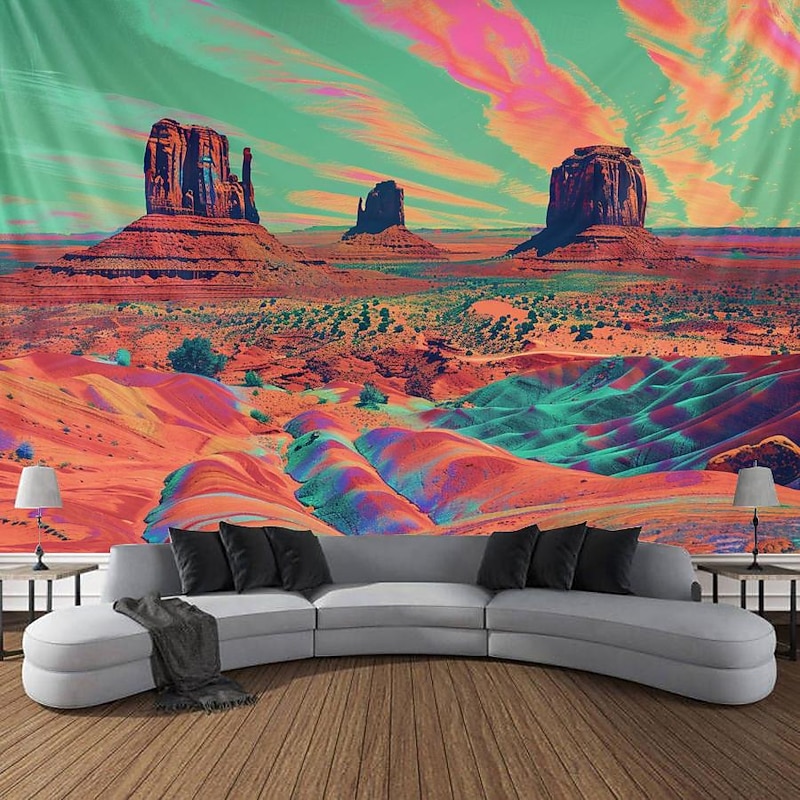 Blacklight Tapestry UV Reactive Glow in the Dark Glow Party Neon Desert Trip Psychedelic Trippy Misty Hanging Tapestry Wall Art Mural for Living 6