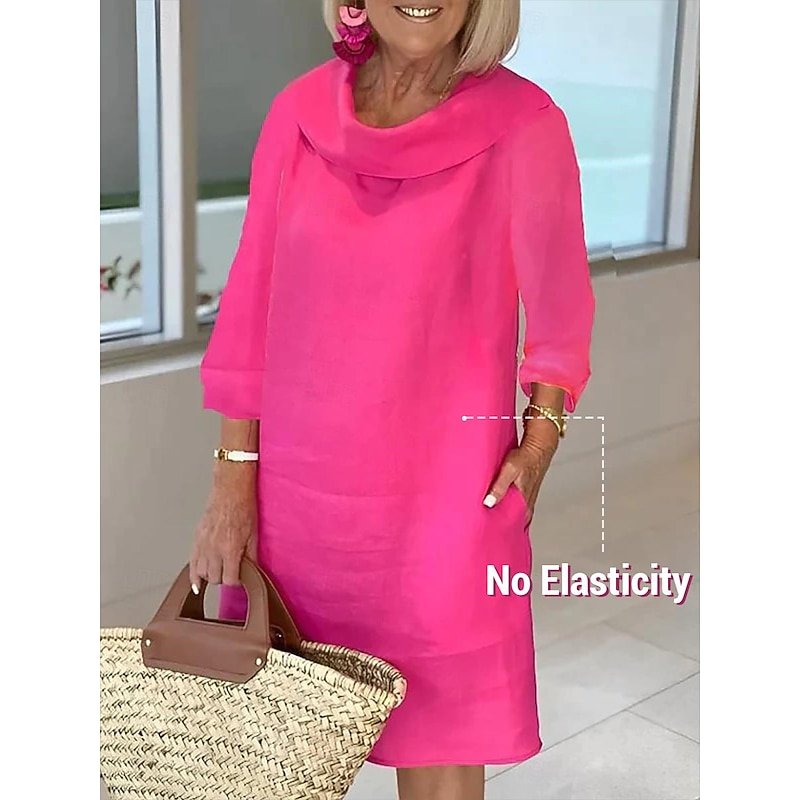 Women's Light Blue White Wine Summer Spring Fall Midi Dress Cotton Linen Dresses Casual Dress Cotton Summer Dress Basic Classic Casual Outdoor Vacation Daily Loose Fit Plain Cowl Neck4