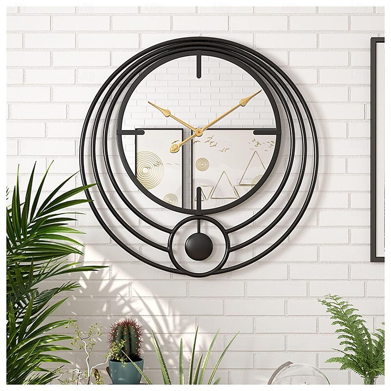 Electronic Wall Clock Large Wall Clock with Mirror Round Battery Operated Silent Quartz Movement Metal Wall Clock for Home Living Room Decor Gold Black 50cm3