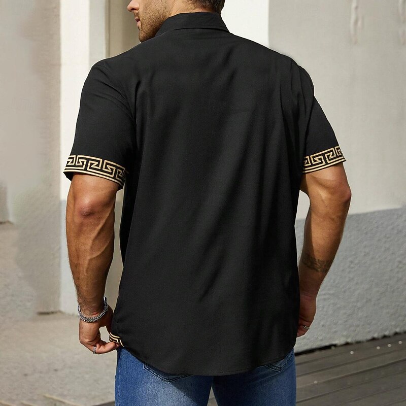 Men's Button Up Shirt Printed Shirts Short Sleeve Casual Tribal Outdoor Daily Evening Party Summer Turndown Collared Shirts Button Up 3D Print Black2