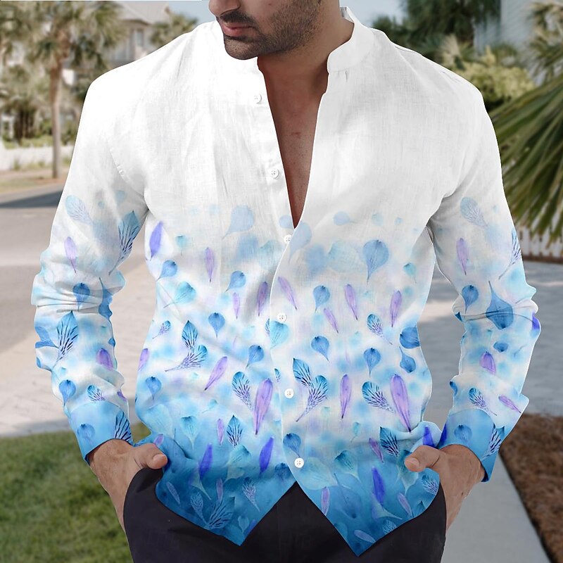 Men's Floral Shirt Button Up Shirt Long Sleeve Vintage Daily Wear Going out Weekend Summer Spring &  Fall Standing Collar Print Button-Down Light Pink Violet Orange Light Blue3