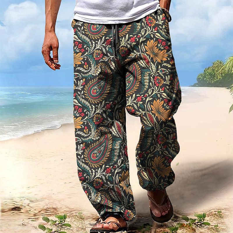 Men's Hawaiian Pants Trousers Outdoor Holiday Vacation Relaxed Fit Micro-elastic