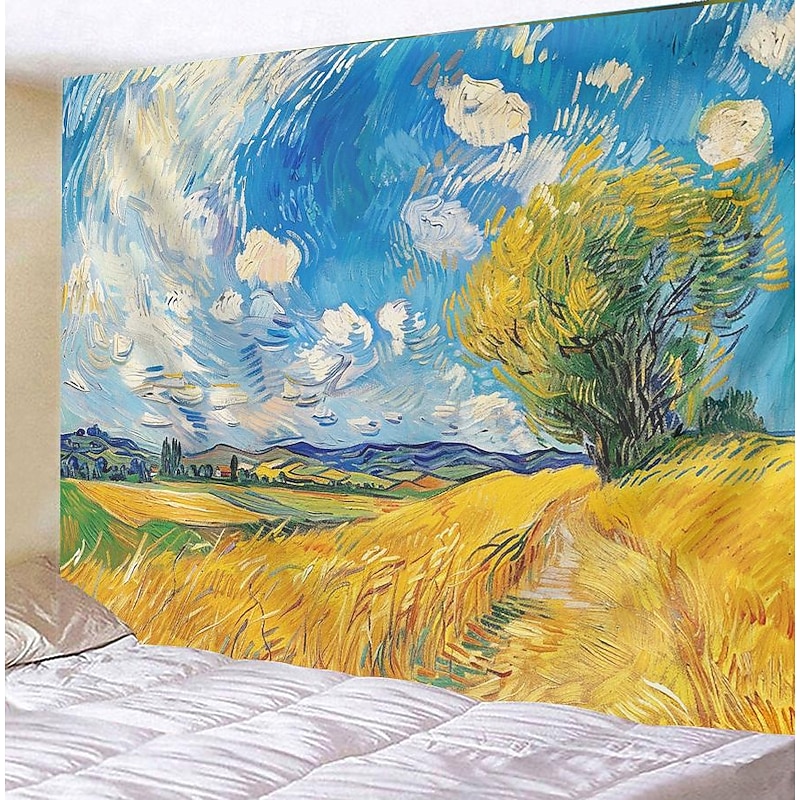 Oil Painting Lotus Hanging Tapestry Wall Art Large Tapestry Mural Decor Photograph Backdrop Blanket Curtain Home Bedroom Living Room Decoration 15