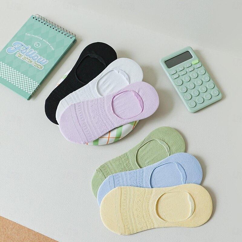 Women's No Show Socks Work Daily Solid Color Cotton Casual Vintage Retro Casual Sports 6 Pairs3