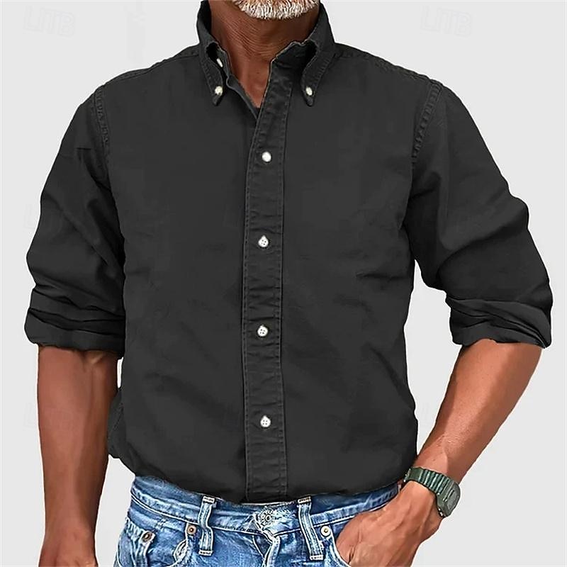 Men's Shirt Summer Shirt Button Up Shirt Casual Shirt Beach Shirt Black White Navy Blue Green Light Blue Long Sleeve Plain Lapel Hawaiian Holiday Button-Down Clothing Apparel Fashion Casual3
