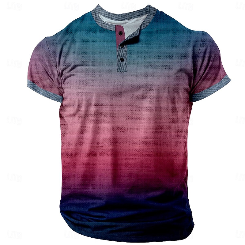 Men's Color Block Henley Shirt Short Sleeve 3D Print Fashion Designer Comfortable Daily Summer Blue Red Green Henley Henley T-Shirt