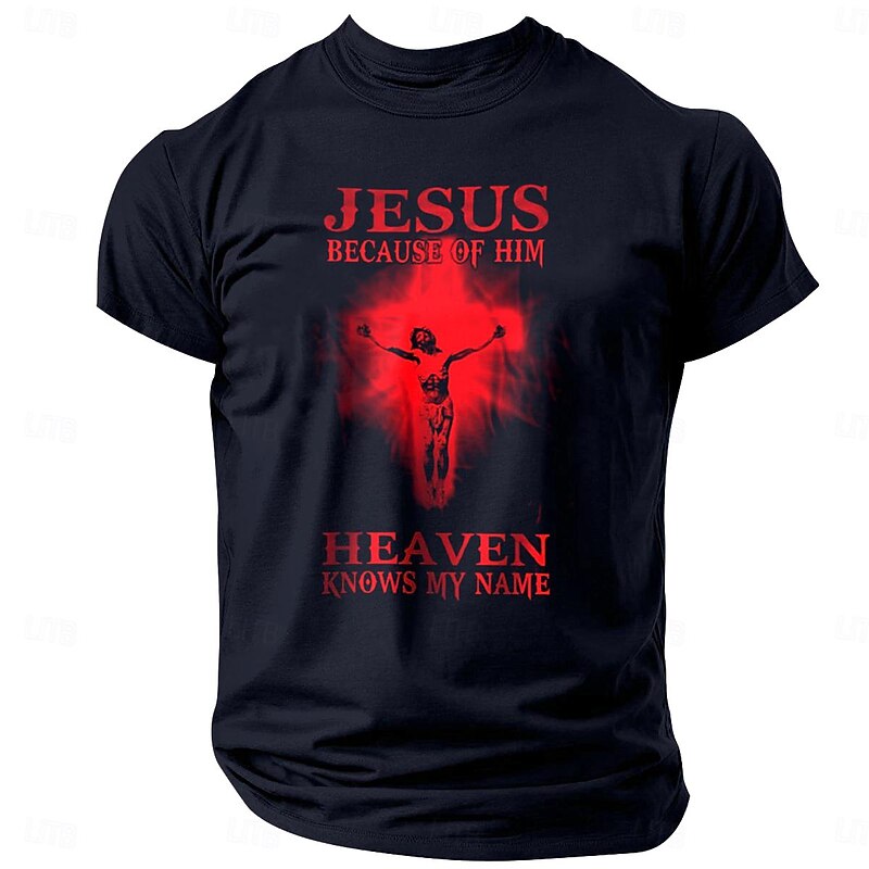 Men's Graphic T-Shirt - Jesus Because Of Him Heaven Knows My Name Christian Religious Short Sleeve4