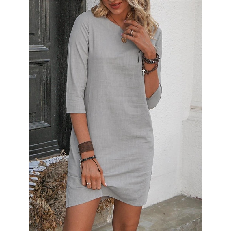 Women's Pink Blue Gray Summer Spring Midi Dress Linen-Inspired Dresses Casual Dress Shift Dress Basic Modern Daily Weekend Loose Fit Plain Crew Neck2