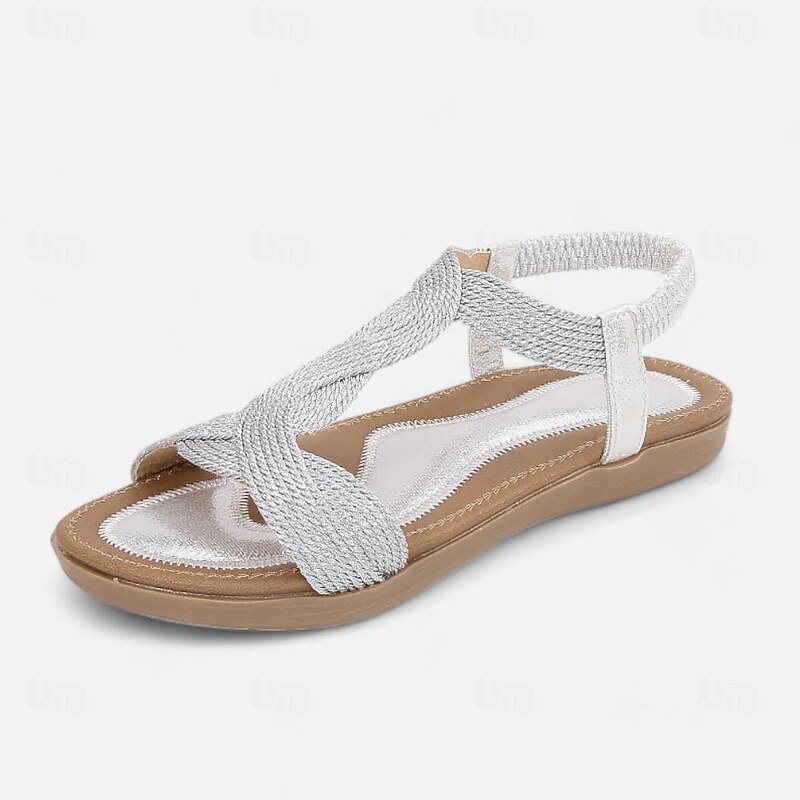 Women's Sandals Wedge Sandals Plus Size Flyknit Shoes Outdoor Daily Beach Braided Wedge Round Toe Bohemia Vacation Vintage Walking Knit Tissage Volant Elastic Band Black Silver Pink2