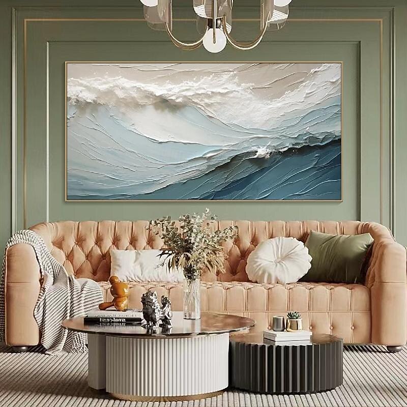 Hand painted 3D Textured Painting on Canvas handmade Blue ocean oil painting Minimalist Painting Sea Wave Painting Wabi-Sabi artwork Wall Art painting Morden Art Bedroom Wall Decor Fashion Art4