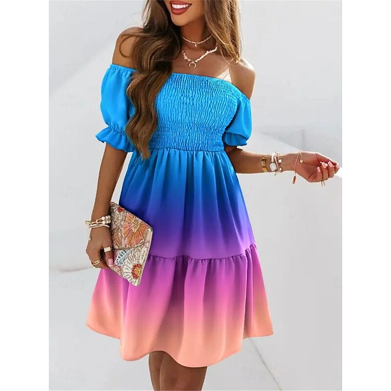 Women's Casual Dress Floral Leaf Backless Print Off Shoulder Mini Dress Stylish Casual Daily Vacation Half Sleeve Summer