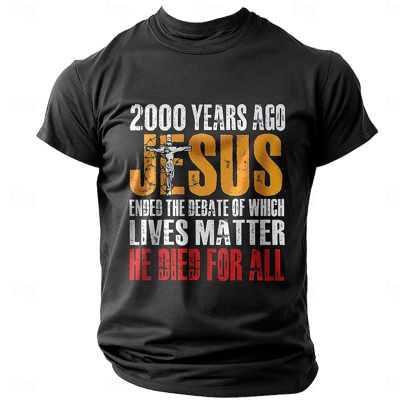 Men's Quotes & Sayings Cross Letter Print T Shirt Tee Top 100% Cotton Short Sleeve Graphic Shirt Black Army Green Comfortable Tee Street Sports Outdoor Fashion Designer Clothing2