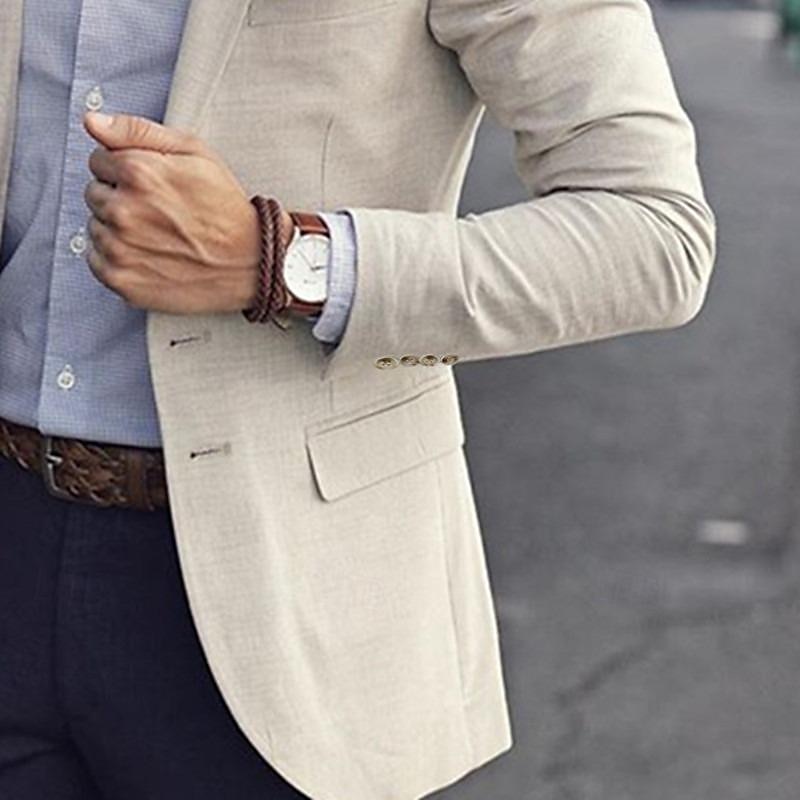 Men's Linen Blazer Sport Coat Notch Collar Fashion Casual Solid Colored Beige Tailored Fit Single Breasted One-button4