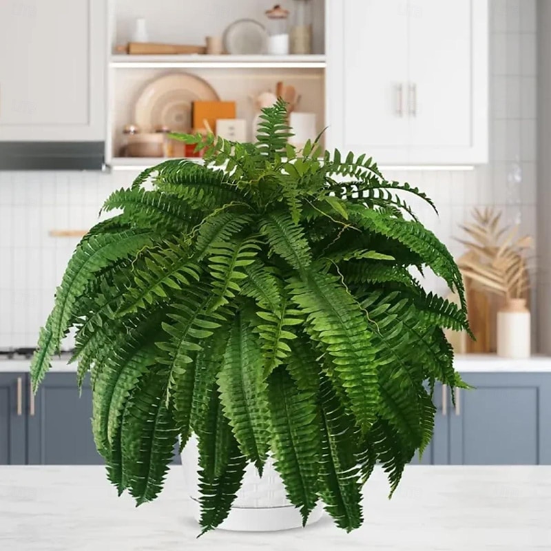 UV Resistant Lifelike Artificial Boston Fern, Artificial Ferns for Outdoors, Faux Ferns Fake Ferns Artificial Plants, Fake Boston Fern for Porch Window Home Decor