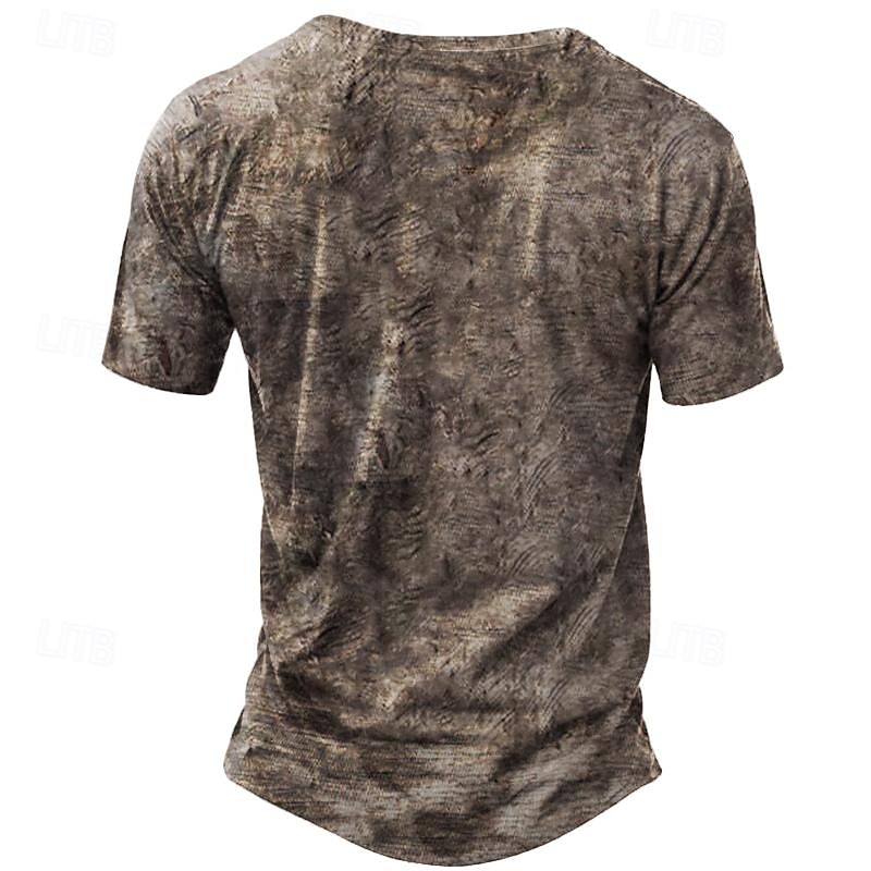 Men's T shirt Tee Henley Shirt Graphic Skull Eagle Henley Black-White Black / Gray Black Blue Brown Street Casual Short Sleeve Button-Down Print Clothing Apparel Stylish Vintage Basic Classic3