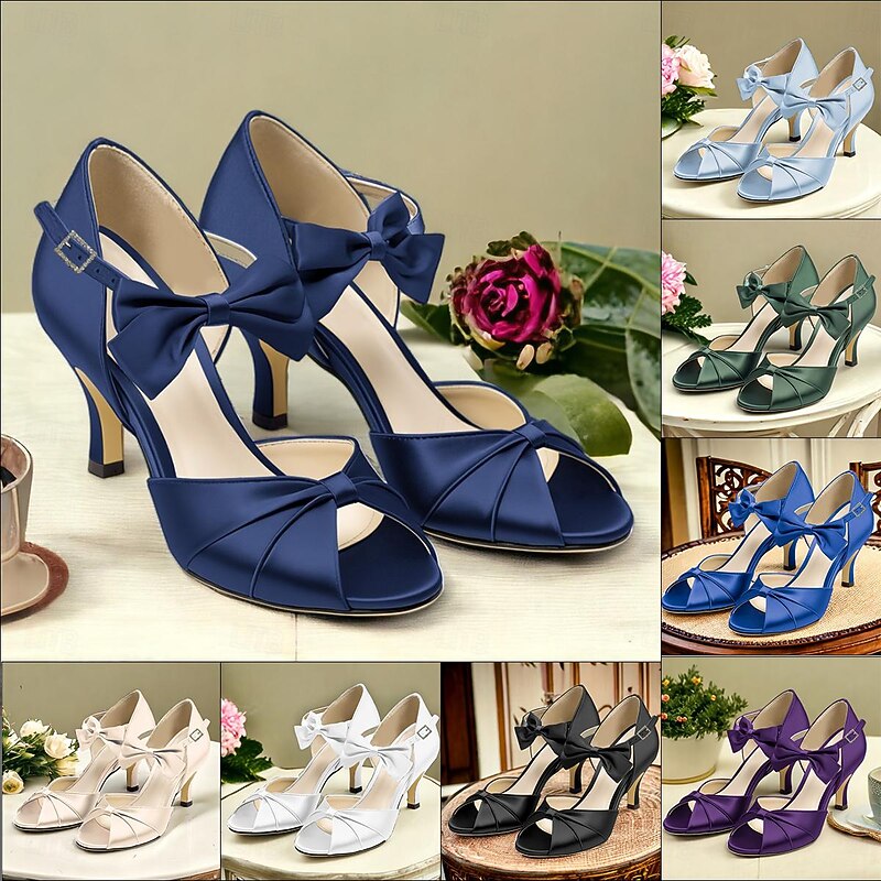 Green Satin Open-Toe High Heel Sandals with Bow Detail for Women - Elegant Wedding or Evening Shoes2
