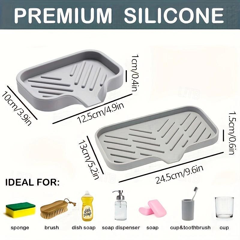 1pc Multipurpose Silicone Sink Organizer - Drainable Soap Dish with Brush and Sponge Holder for Kitchen & Bathroom3