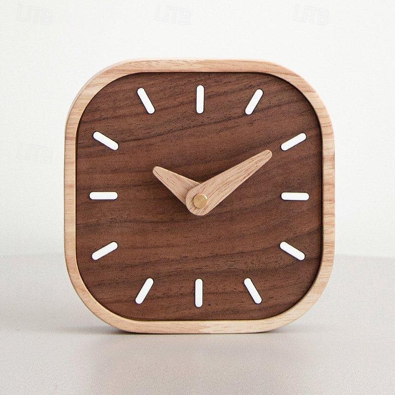 Nordic Black Walnut Minimalist Desk Clock Wall Clock Bedroom Living Room Decoration Solid Wood Quiet Clocks Hanging Wall Watch 13 CM