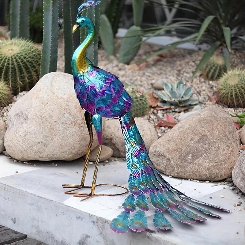Beautiful Peacock Statue, Metal Peacock Standing Statue Outdoor, Garden Decoration, Lawn Backyard Decoration, Courtyard, Party, Wedding Decoration