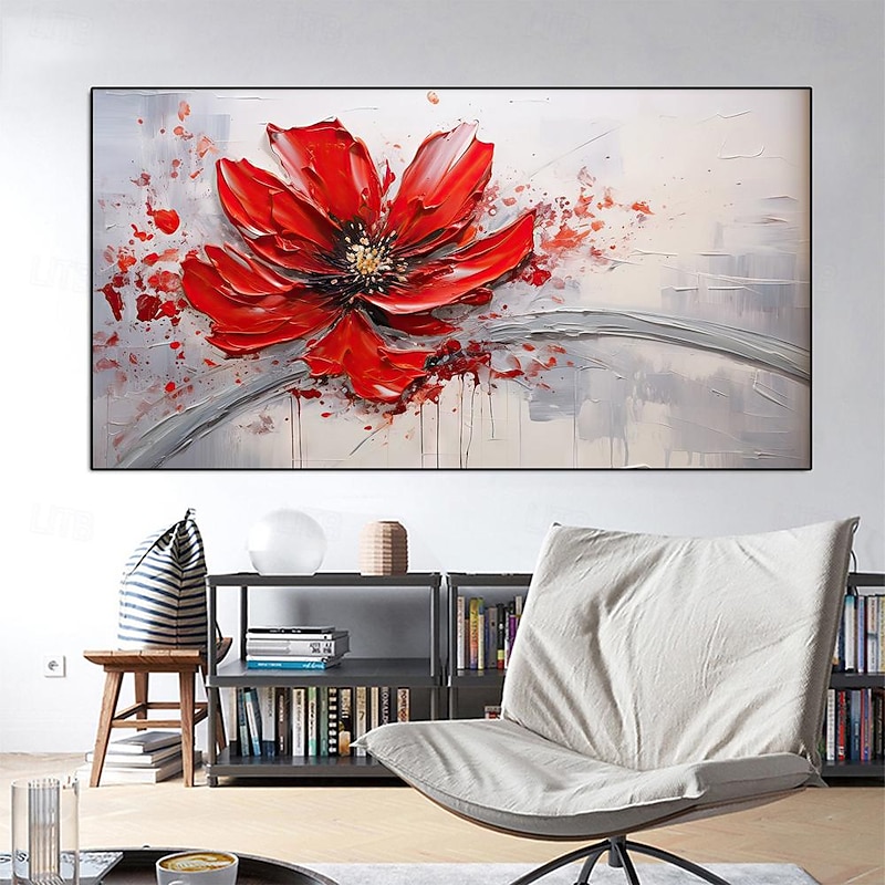 Large hand painted  Flower Oil Painting On Canvas Gold red flower painting Wall Decor Abstract Texture Floral PaintingCustom flower tree  Painting Modern Living Room Decoration