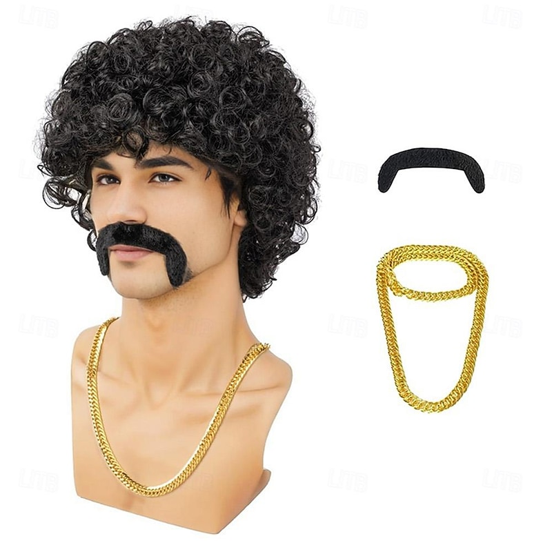 Disco Wig 70s Costumes Wig Afro Wig Men Short Curly Natural Fluffy Synthetic hair Wig for Carnival Disco Party Halloween Wigs4
