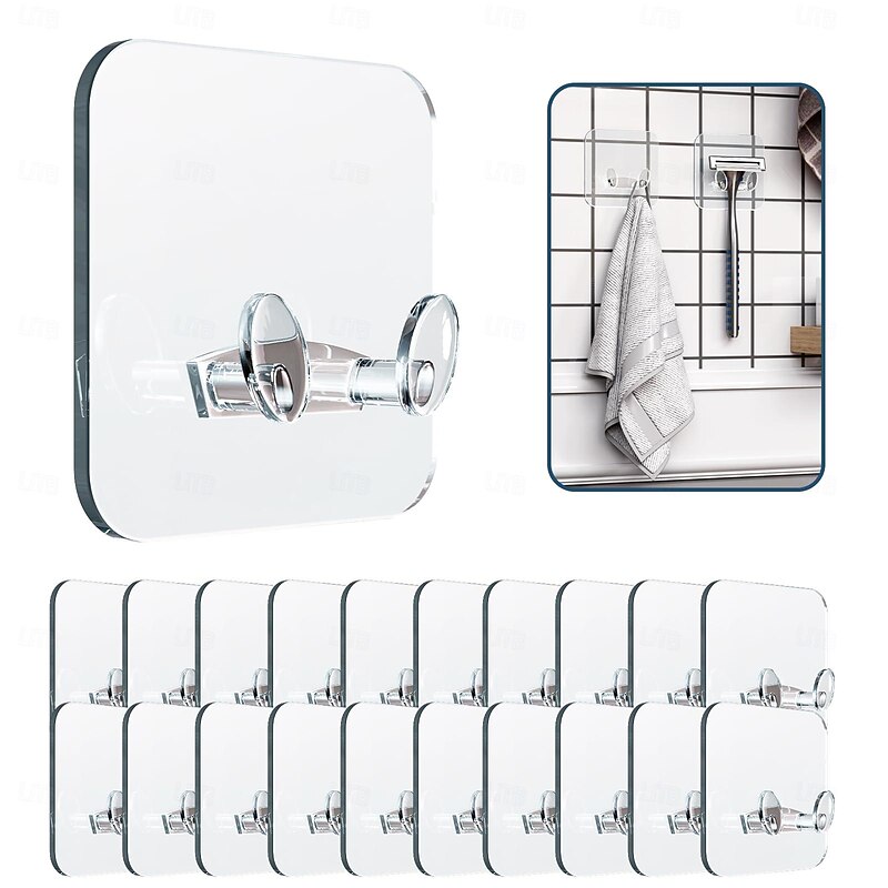 Adhesive Hook -30 Pieces With Adhesive Tape - No Damage No Tools Required No Holes Waterproof And Oil Resistant Very Suitable For Bathroom Kitchen And Home Decoration