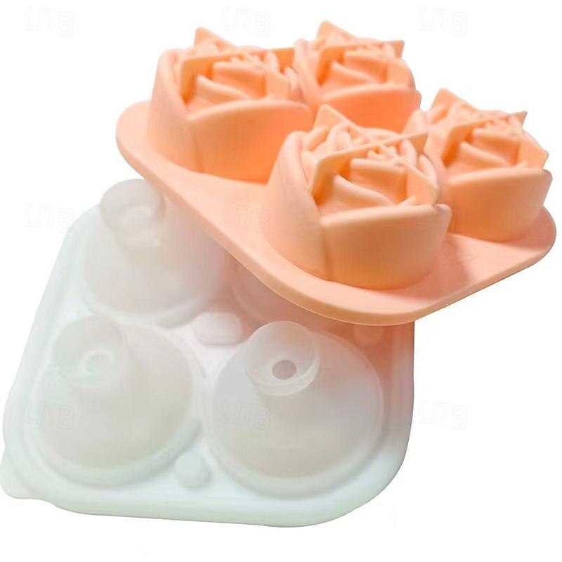 3D Rose Ice Molds 2.5 Inch Large Ice Cube Trays Make 4 Giant Cute Flower Shape Ice Silicone Rubber Fun Big Ice Ball Maker3