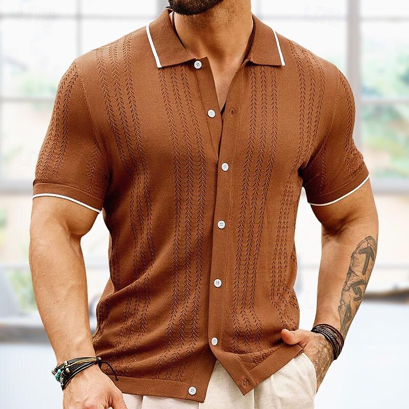 Men's Business Polo Golf Polo Business Casual Lapel Short Sleeve Fashion Office Solid / Plain Color Button Front Summer Royal Blue Brown Apricot Business Polo2