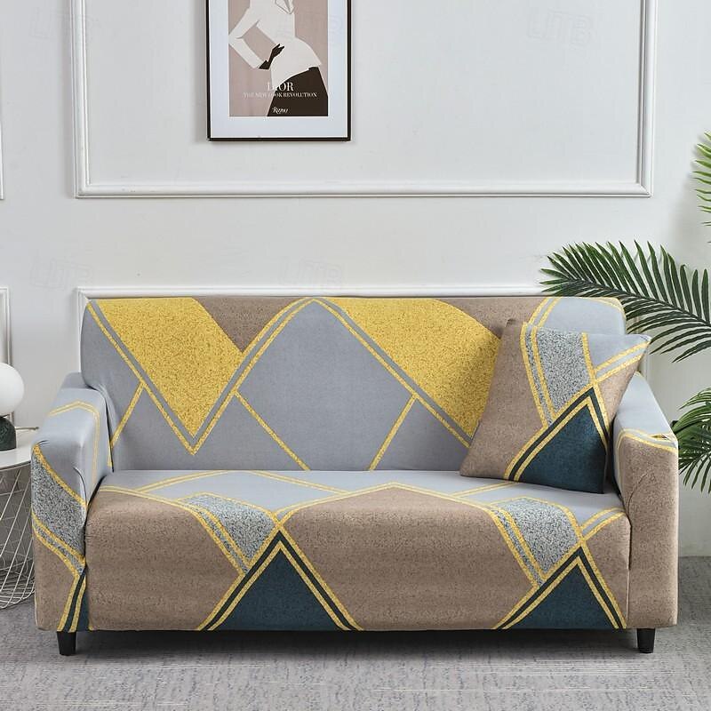 Geometric Color Blocks Sofa Cover Elastic Sofa Slipcover L Shaped Couch Cover Furniture Protector for Bedroom Office Living Room Home Decor3
