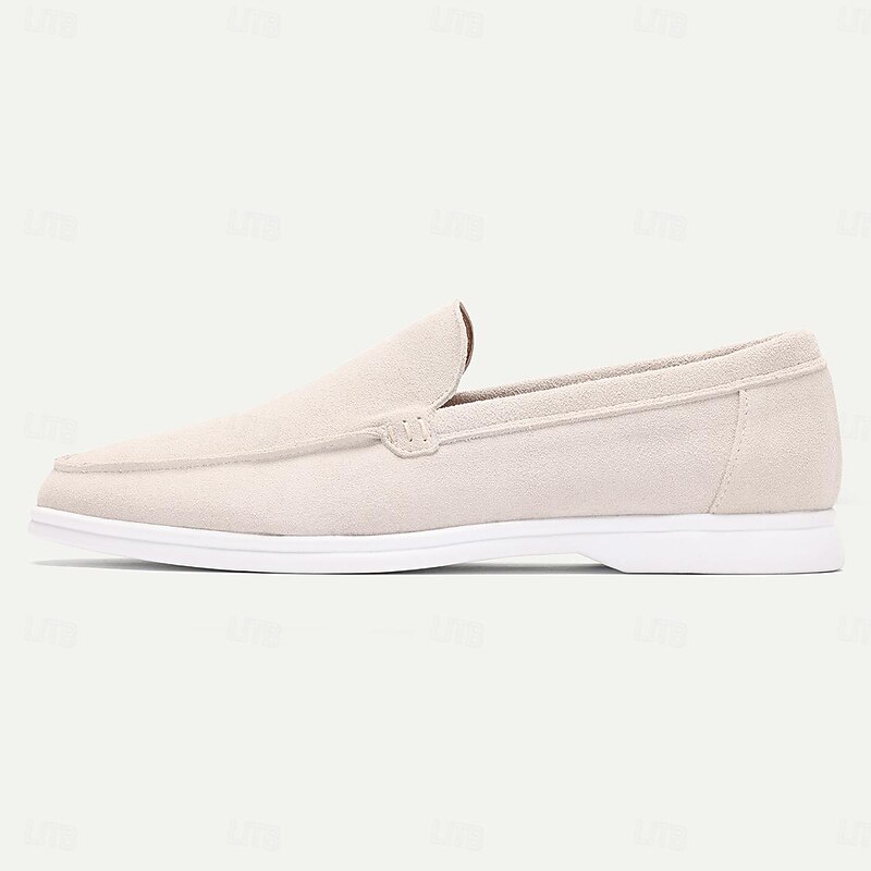 Men's Classic Beige Suede Leather Loafers - Comfortable Slip-On Casual Shoes3