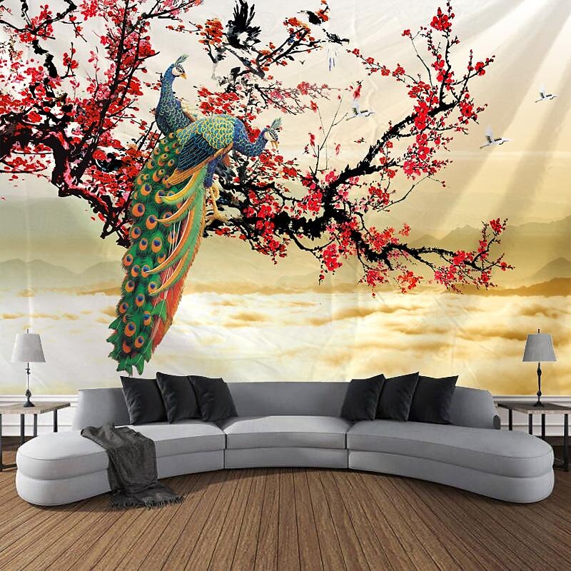 Animal Peacock Leaf Hanging Tapestry Wall Art Large Tapestry Mural Decor Photograph Backdrop Blanket Curtain Home Bedroom Living Room Decoration3