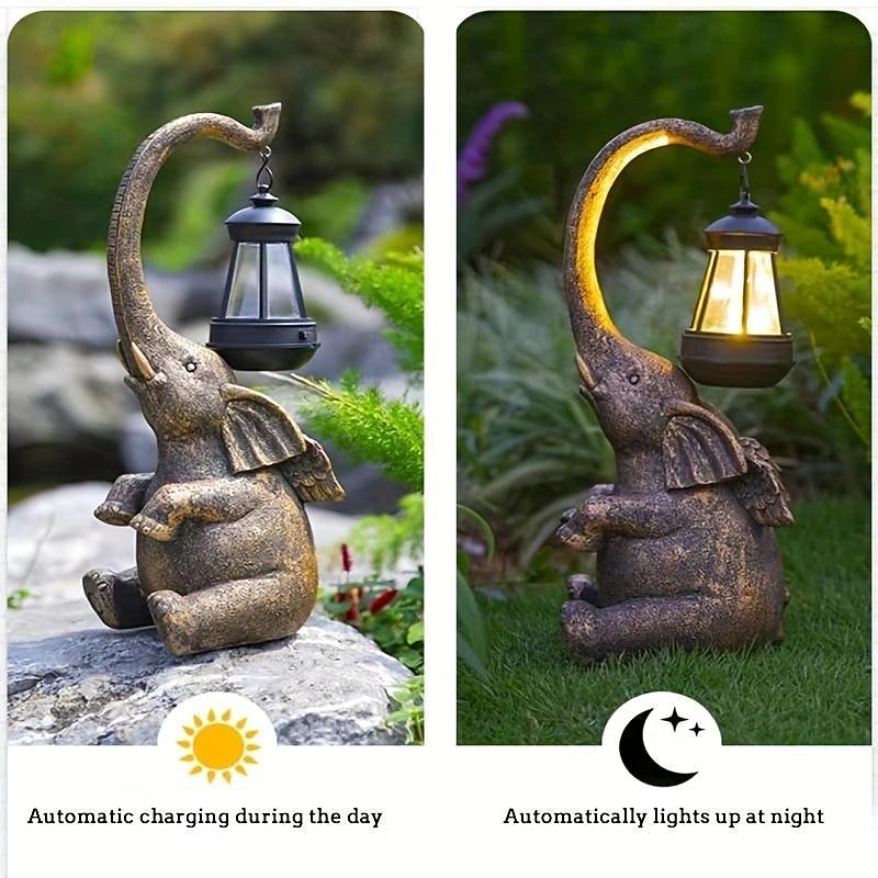 1pc Solar Garden Statue Elephant Figurine Light Outdoor Decor LED Lights for Outside Patio Yard Lawn Decorations Housewarming Mother's Gifts2