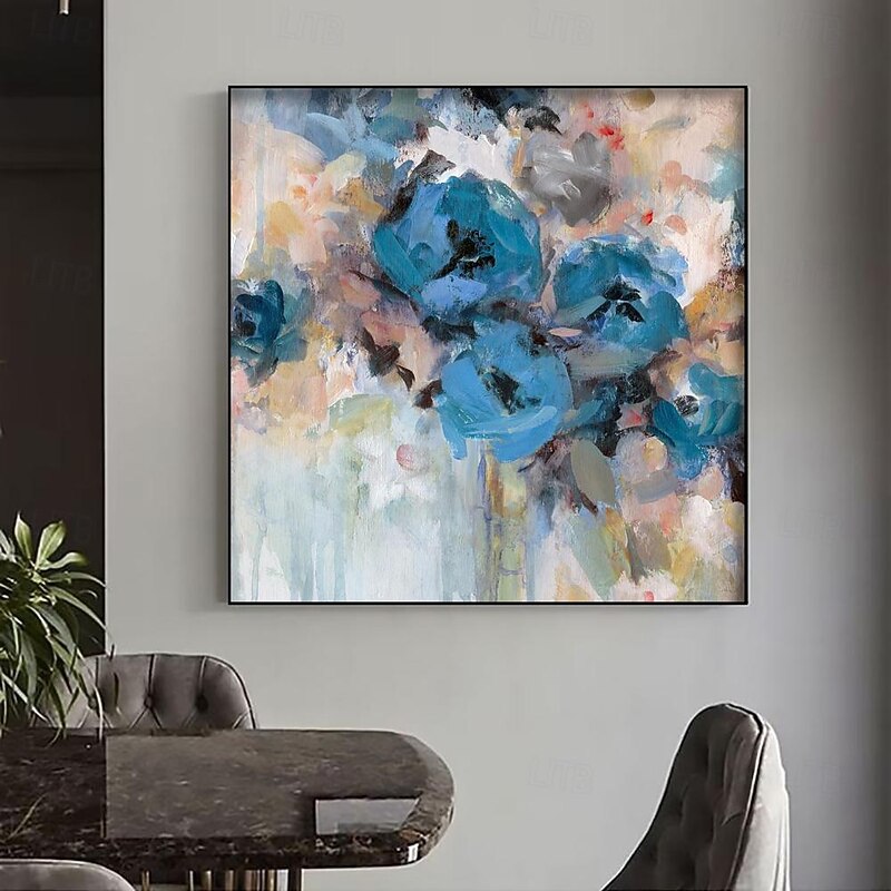 Handmade Oil Painting Canvas Wall Art Decoration Modern Abstract Blue Rose Flower for Home Decor Rolled Frameless Unstretched Painting3