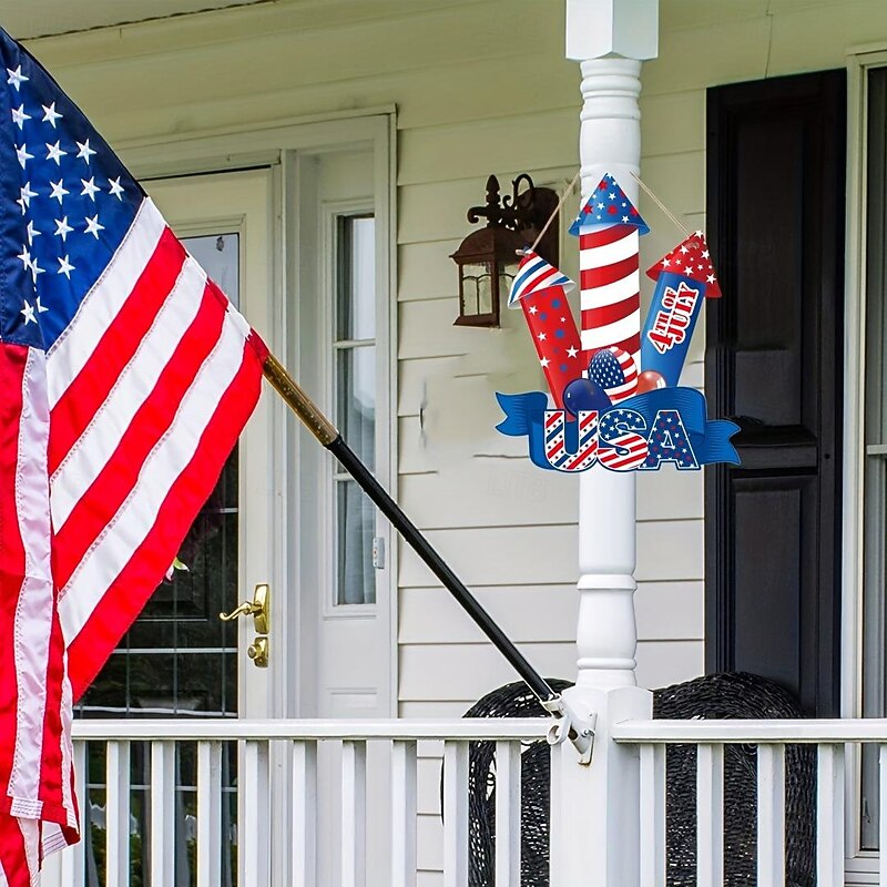 Patriotic Welcome Sign for Front Door 4th of July Independence Day Wreath Decorations  Outdoor Door Hanger for Porch, Wall, Window4