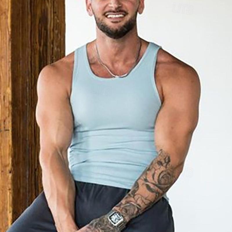 Men's Tank Top Vest Top Undershirt Sleeveless Shirt Sleeveless Crew Neck Spring & Summer Plain Fashion Designer Basic Vacation Street Going out Light Yellow Black White Top Tee for Men 5