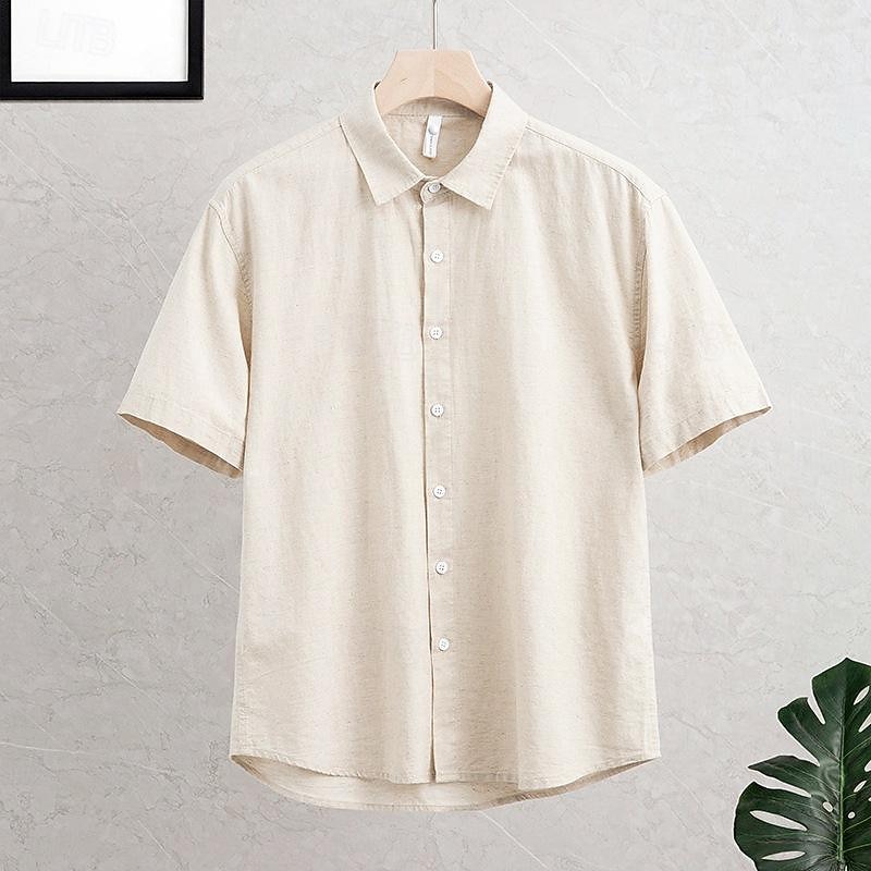 Men's Shirt Linen Shirt Casual Shirt Cotton Shirt Plain Vacation Street White Army Green Apricot Light Blue Short Sleeve Lapel Summer Clothing Apparel Button-Down4