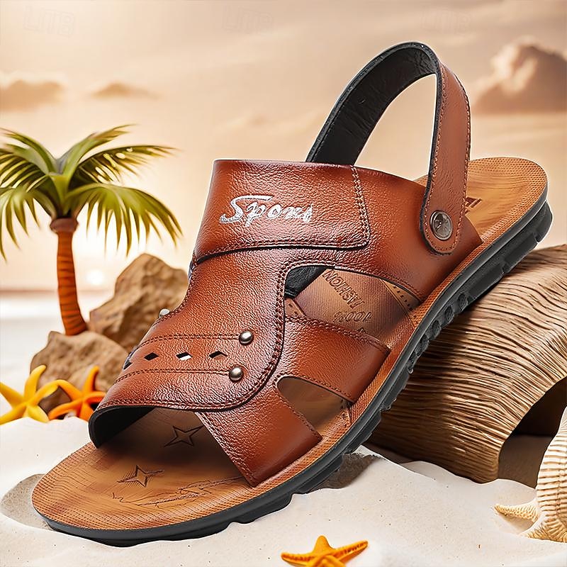 Men's Brown Leather Sport Sandals with Adjustable Strap – Comfortable and Durable for Outdoor Activities and Casual Wear