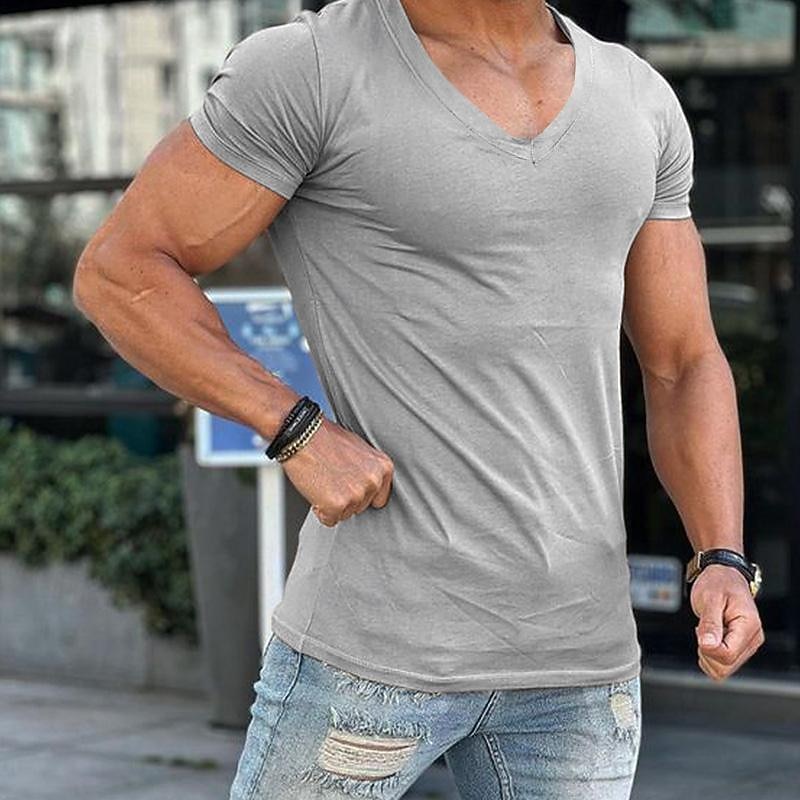 Men's T Shirt Tee Top Short Sleeves V Neck Summer Plain Fashion Designer Basic Classic Style Vacation Street Going out Dark Grey Black White Top Tee for Men