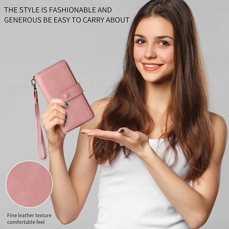 Phone Case For Samsung Galaxy S25 S24 S23 S23 FE S22 S21 Ultra Plus A55 5G A35 5G A25 A15 Wallet Case Zipper Full Body Protective with Wrist Strap Retro TPU PU Leather4