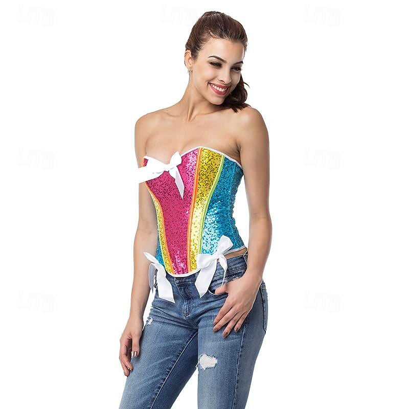 Rainbow Halloween Corset Overbust Corset LGBT LGBTQ Carnival Costume Gay Lesbian Adults' Women's Masquerade Pride Parade Pride Month Easy Halloween Costumes Dress Up2